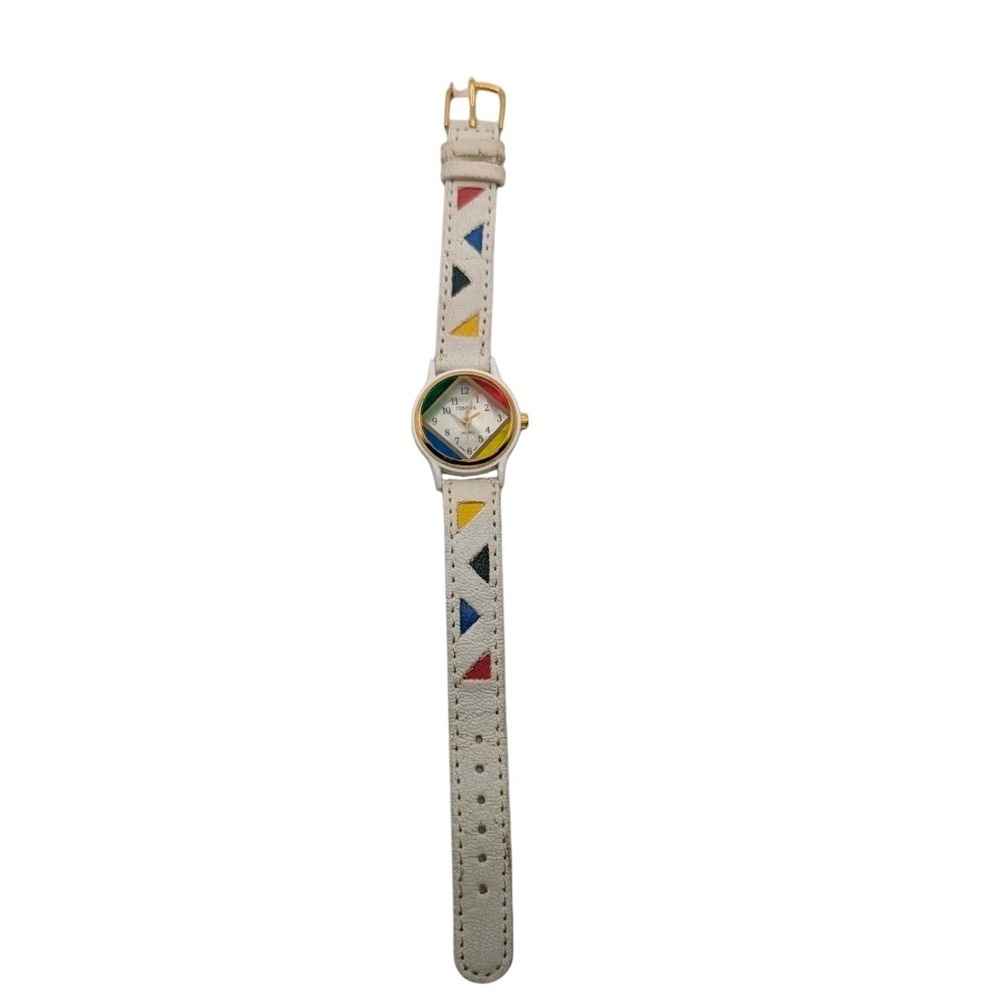 Geometric Prime Colors‎ Geneva Watch White Leather Band Y2K women's